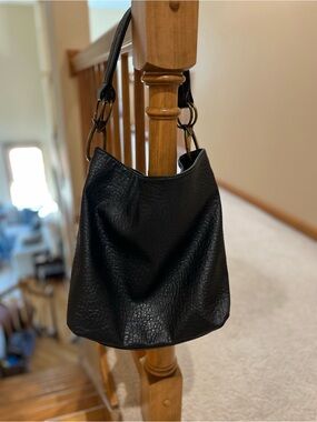 Braciano Black Leather Hobo Slouch Bag w/ Brass Hardware